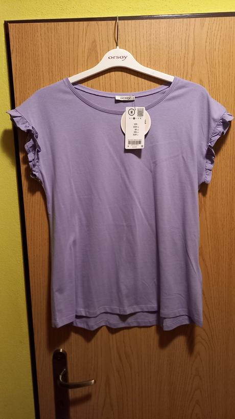 Fialové nové tričko orsay s volánikmi vel.m/l, orsay,l