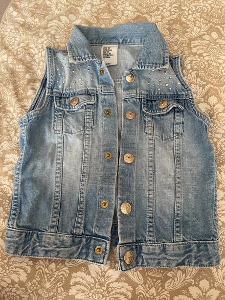 Riflová vesta s kamienkami, h&m,122