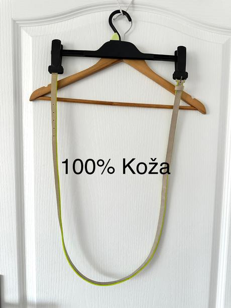 Tenký kožený opasok brax béžový semiš neónové okra, 