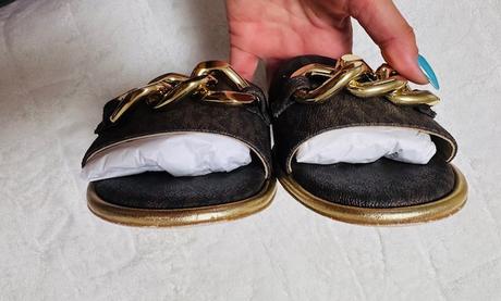 Hnedé šľapky s retiazkou zn. michael kors originál, michael kors,39