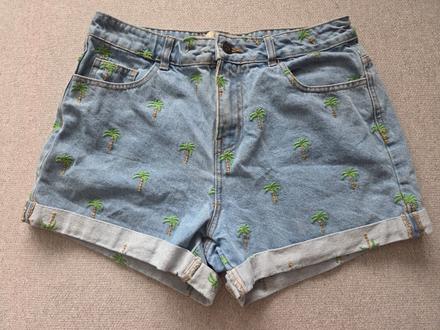 Riflové kraťasy s palmičkami, denim co,l