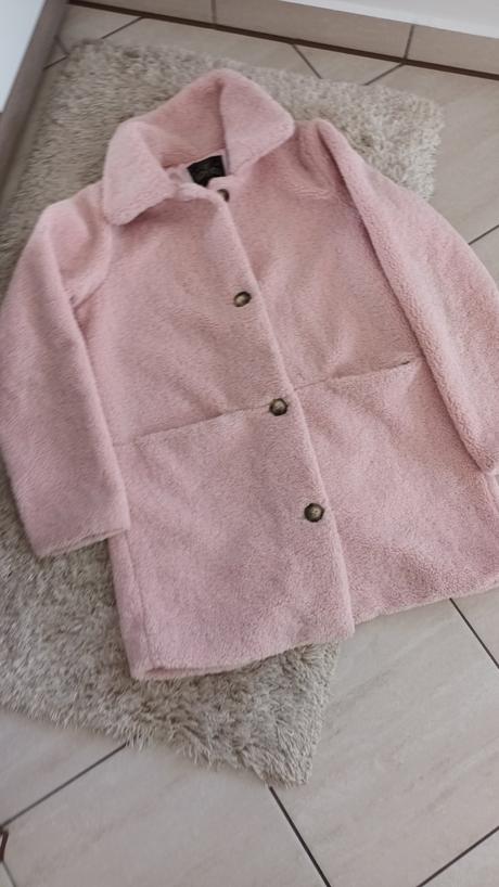 Ružový teddy kabátik s vreckami, 164