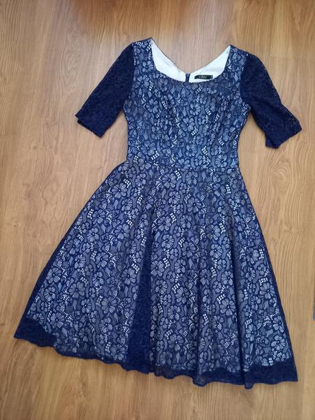 Modré šaty so zlatou podšívkou, č.40, 40