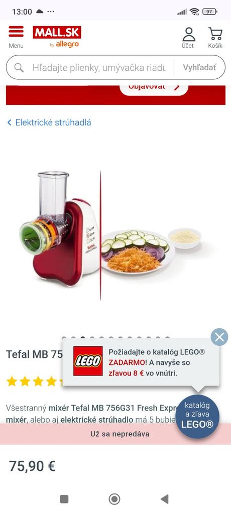 Strúhadlo tefal pc 75, tefal