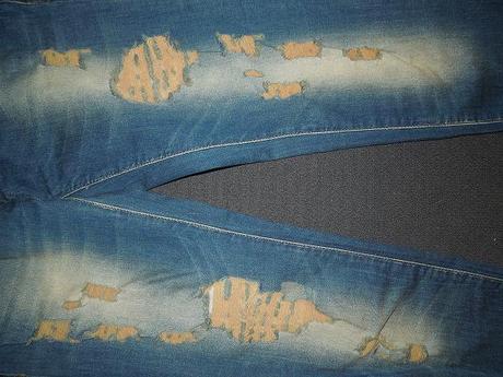 Nenosené 3/4 deravé rifle s kamienkami, denim,28