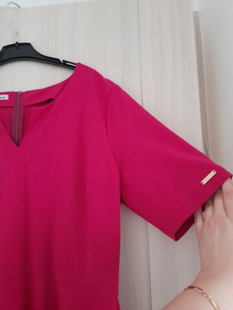 Cyklámenové šaty s vreckami, herma,46
