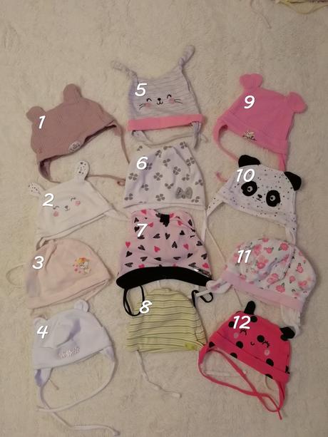 Mix jarné / letné čiapky na uväzovanie, 68–80