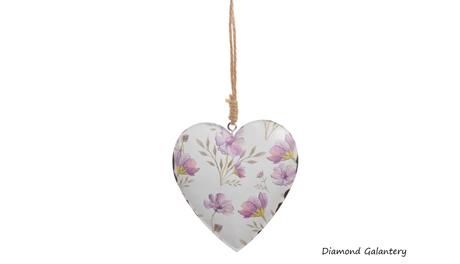 Srdce závesené kovové - biele kvety - 115 x110 mm, 