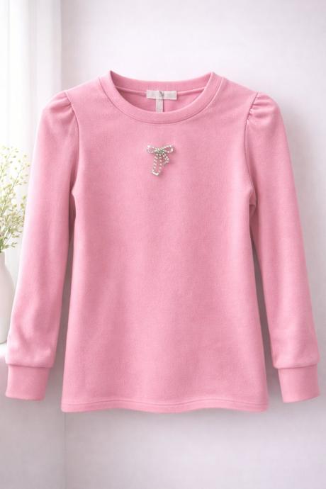 Dievčenské ružové tričko s ozdobnou mašľou, 164