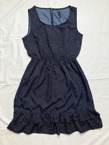 Dámske letné tmavomodré bodkované šaty na ramienka, l