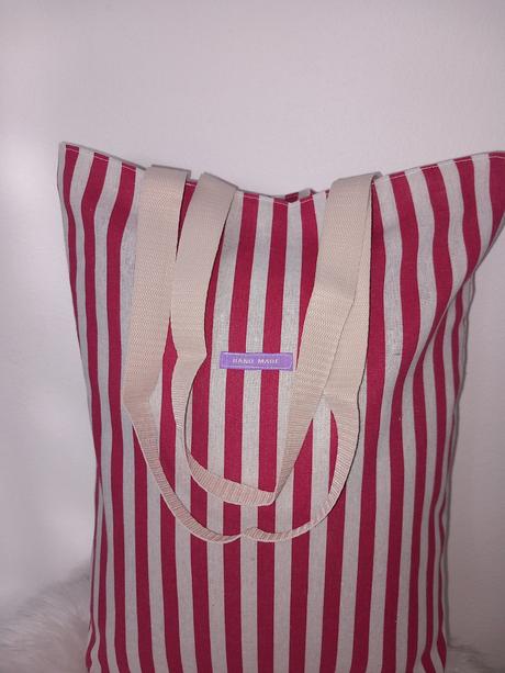 Látková taška červené prúžky, 