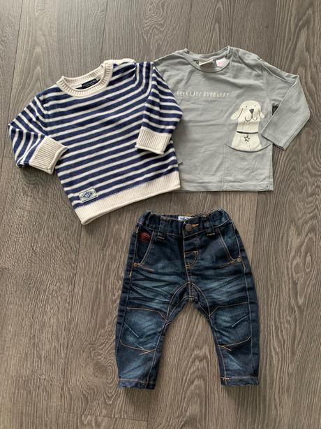 Komplet- rifle, svetrik, tricko s dlhym rukavom, next,74