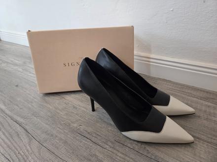 Kožené lodičky s bielou špičkou, next,41