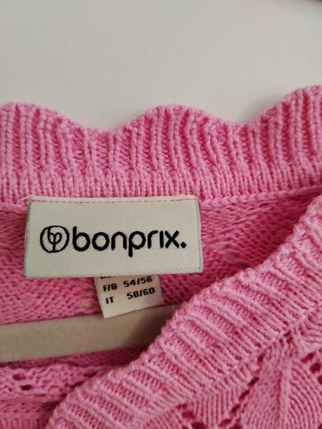 Bonprix pletená vesta ružová - ažúrový vzor, bonprix,52