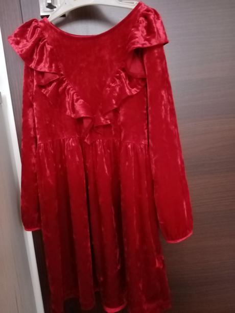 Červené velúrové šaty, h&m,116