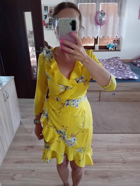 Žlté zavinovacie šaty, vero moda,m