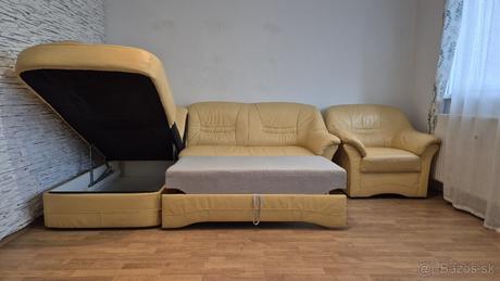Kožená rozkladacia sedačka + kreslo, 