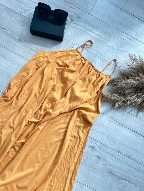 Horčicové maxi šaty na ramienka,, h&m,l