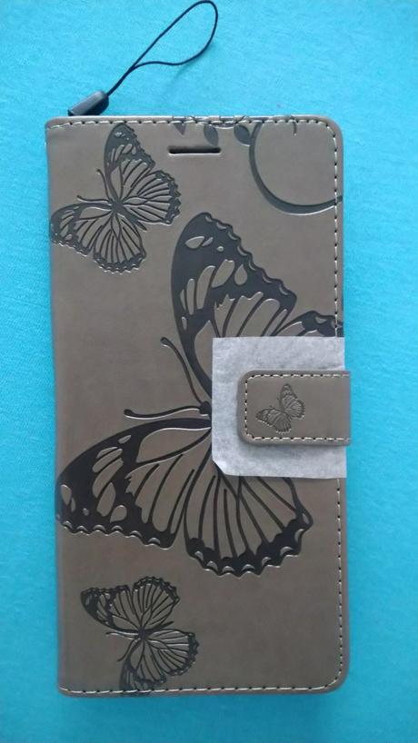 Kožený šedý obal na mobil s motýlikmi, sony