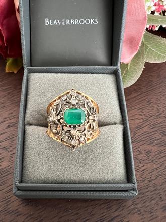 Velmi stary stieborny prsten pozlateny 18k zlatom, 