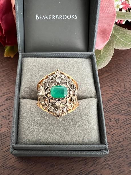 Velmi stary stieborny prsten pozlateny 18k zlatom, 