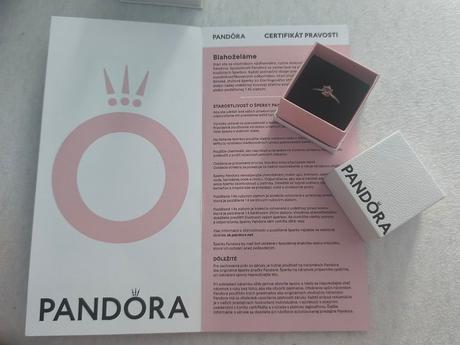 Nový pandora prsteň s ružovým kameňom veľ. 60, pandora