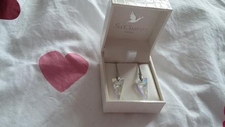 Náušnice swarovski strieborné trojuholniky, 