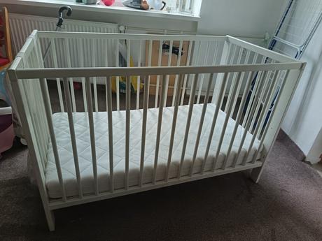 Postieľka drevená, biela, 60x120 + matrac, šírka (cm): 60,dĺžka (cm): 120