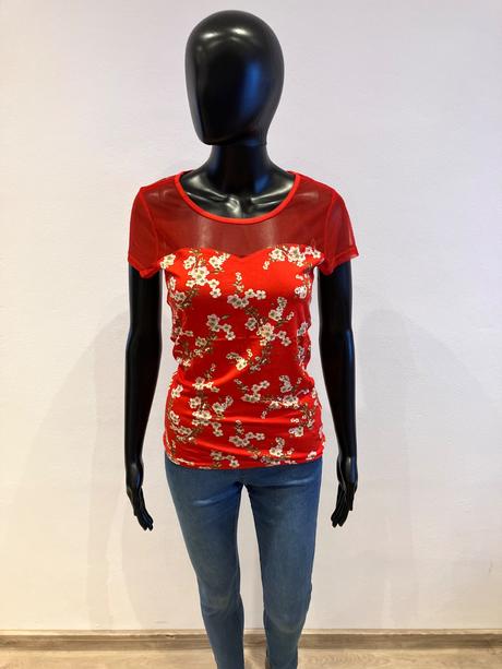 Dámske kvetované tričko červené melrose (36), s