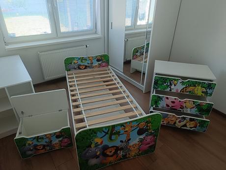 Posteľ s matracom, komoda, truhlica, šírka (cm): 90,dĺžka (cm): 200