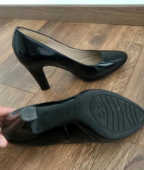 Čierne lakované kožené lodičky unisa, 38