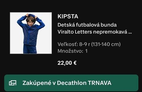 Malo nosena futbalova nepremokava bundicka, decathlon,140