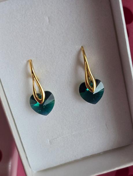 Pozlátené náušnice swarovski elements srdce, swarovski