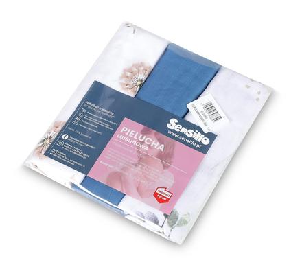 Sensillo mušelínové plienky blue 70x80 cm, 3ks, 