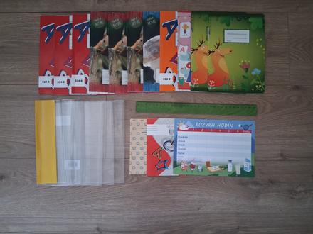 20 kusov zošit notes obal pravítko slovník, 