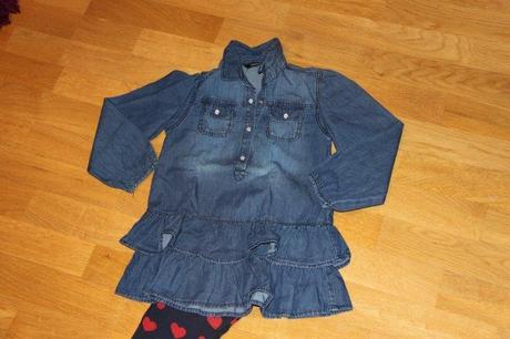 Komplet - riflové šatičky + legínky, 110