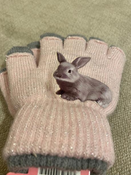 Ružové trblietkavé rukavice so zajacom, 104