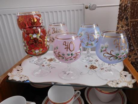 Jubilejné poháre borske sklo, farebné sklo poháre,