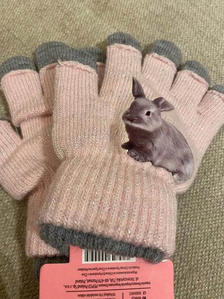 Ružové trblietkavé rukavice so zajacom, 104