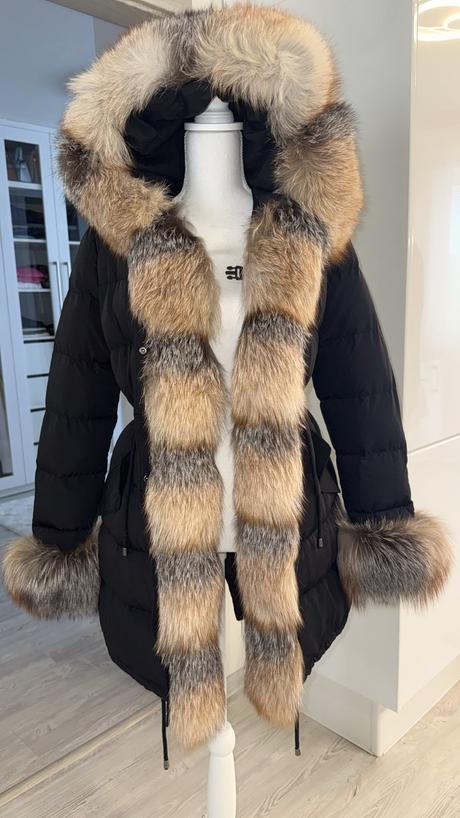 Nová luxusna parka s kožušinou veľkosť uni xs -m, m / xs