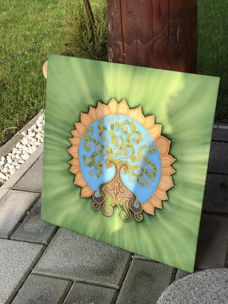 Ručne malovaná strom života na hodváb 41x41 cm, 