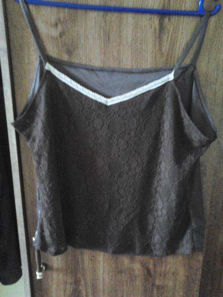 Hnedý  top na ramienka a krajkový prehoz,nenosený, xxl