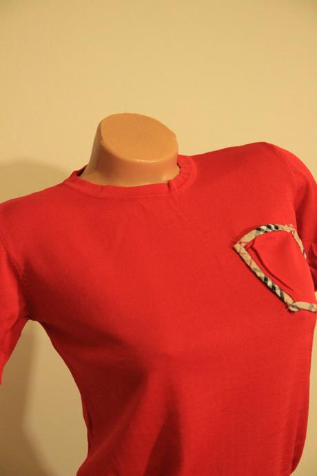 Červený pletený crop top, s, s