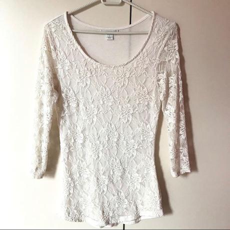 Biele elegantne tričko s čipkou, amisu,s