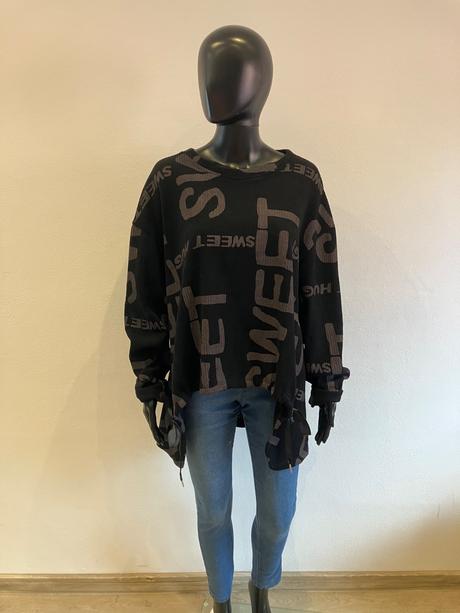 Mikina s nápismi a predĺženou zadnou časťou (uni), l / m / s / xl