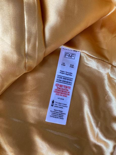 Dievčenský kabát žltý f&f 6-9 m, f&f,74