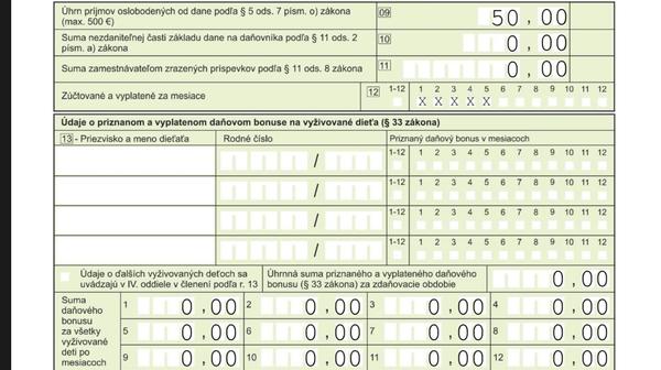 Koľko dane vráti syn pri daňovom priznaní B?