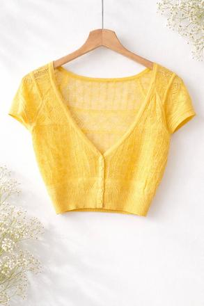 Mango žlté čipkované bolero, krátky kardigán, mango,s