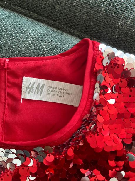 Červené šaty s flitrami, v.134, h&m, h&m,134