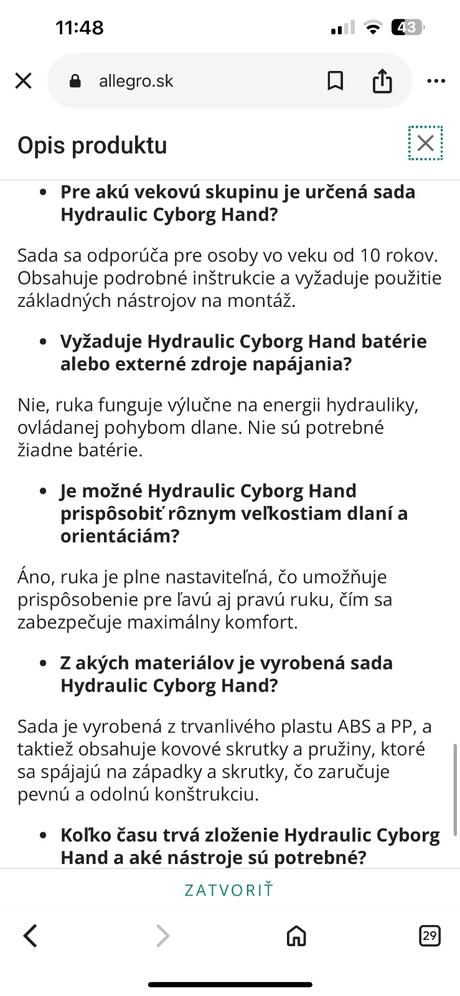 Hydraulická ruka robota - interaktívna hračka pre,